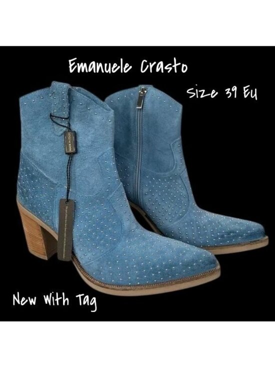 Emanuele Crasto Shoes - Emanuele Crasto Made In Italy Suede Studded Cowboy Boots Size 39 EU New With Tag